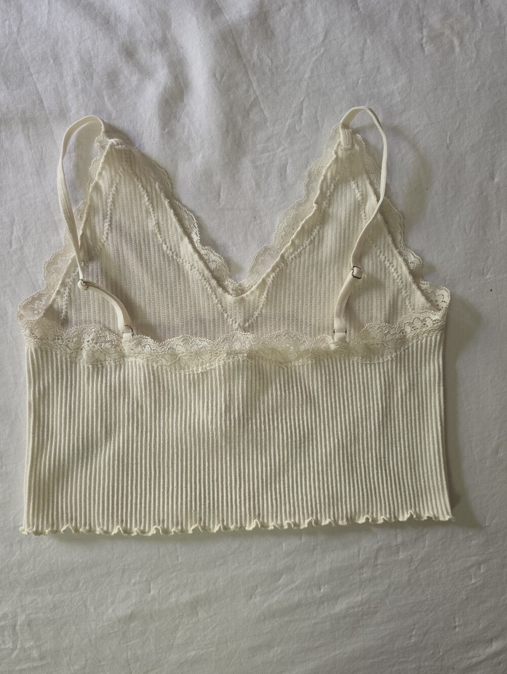 Love Tree Ribbed Knit Cropped Cami Tank Top Lace Trim Cream Large - Picture 5 of 8